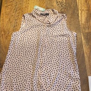 pearl detail button down blouse. Sleeveless.